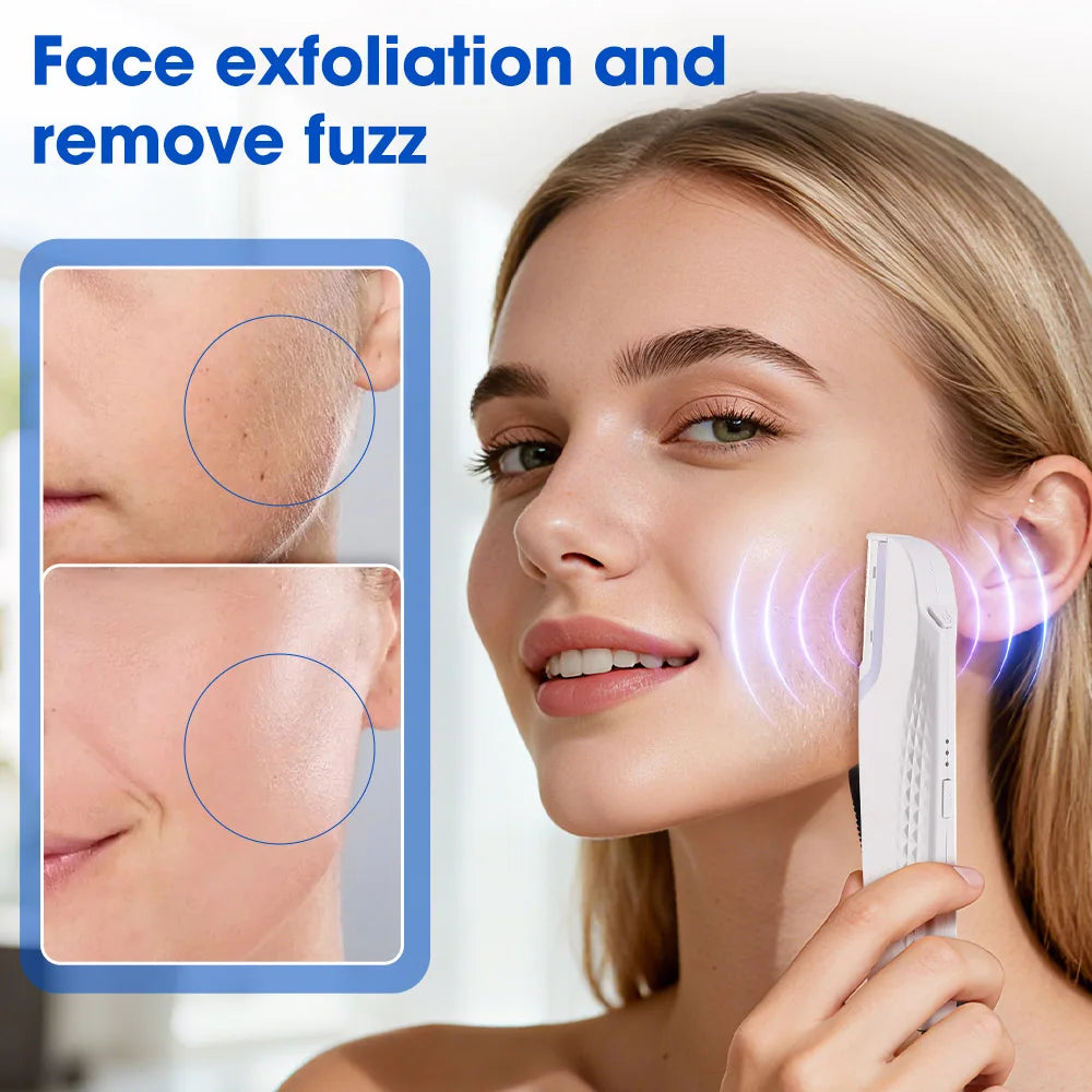Electric Women Sonic Dermaplaning Razor Facial Exfoliation Hair Remover LED Face Fuzz Hair Scraper 6 Cutter Head Portable Shaver